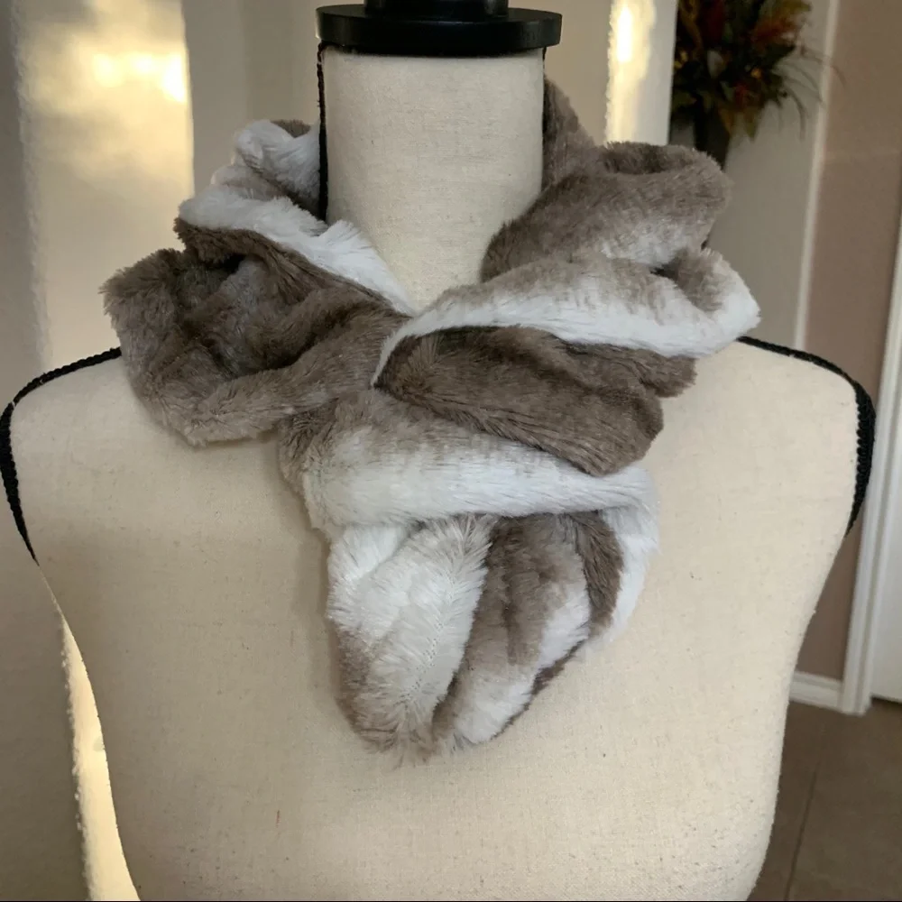 Brown and white faux fur scarf